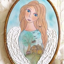 Anioł Stróż opiekun domu, obraz obrazek w owalnej ramie