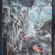 Obraz ręcznie malowany 50x70 Miasto abstrakcja uliczki+ rama