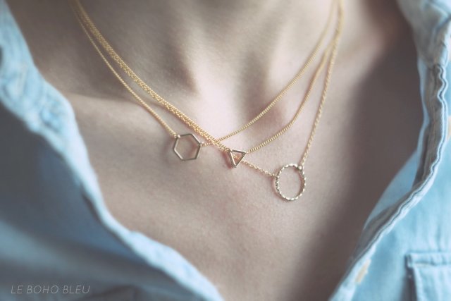 16k Gold Plated Tiny Hexagon Necklace - Biżuteria - DecoBazaar