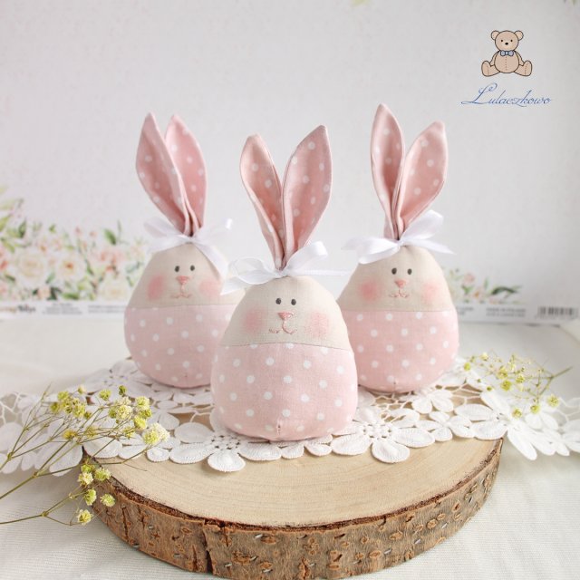 Króliczek jajo wielkanocne, dekoracja wiosenna, króliczek do koszyczka wielkanocnego, pudrowy róż