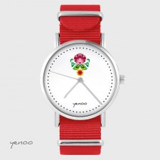 Zegarek - Folkowy kwiat - czerwony, nato
