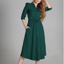 Długa sukienka z rękawem 3/4 i troczkiem - SUK205 zielony