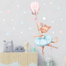 Kotek baletnica z balonikiem ,konfetti - Naklejka na ścianę