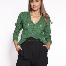Sweter z dekoltem w serek - SWE267 zielony MKM