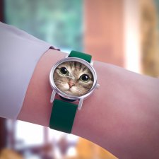 Zegarek mały - Kot, tygrysek - silikonowy, zielony