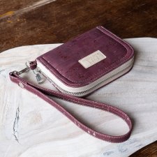 Wiśniowy portfel damski z korka – srebrne okucia