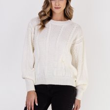 Sweter w warkoczowe wzory - SWE323 ecru MKM