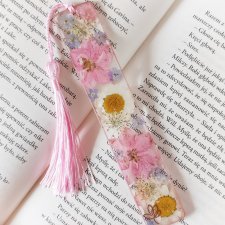 Zakładka do książki z żywicy 14 cm - pink Cloud kompozycja różowych kwiatów