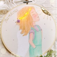 podświetlany obrazek anioł stróż w ogrodniczkach, pamiątka I komunii dla dziewczynki
