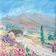 Mini obraz ręcznie malowany "Pejzaż górski" pole lawendowe Francja