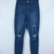 Spodnie jeans wysoki stan przetarcia - XXS / XS