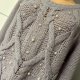 Sweter Vila r. XS alpaka wełna w składzie liliowy warkoczowy wzór perełki