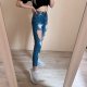 I saw it first S 36 Spodnie jeansy dżinsy bawełniane przetarcia z wysokim stanem obcisłe skinny