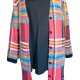 Długi kolorowy płaszcz sweter Funky Hippie Avant Garde kratka Plus size