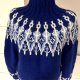 Sweter 100% wełniany L 40 hand made kobaltowy ciepły norweski wzór zimowy