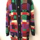 Vintage Sweter płaszcz Patchwork długi kardigan świąteczny wełna