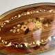 Vintage Mid Century ❤ Italian Oval Serving Tray Inlaid Wood Floral Brass Trim ❤ Taca w intarsji