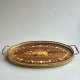 Vintage Mid Century ❤ Italian Oval Serving Tray Inlaid Wood Floral Brass Trim ❤ Taca w intarsji