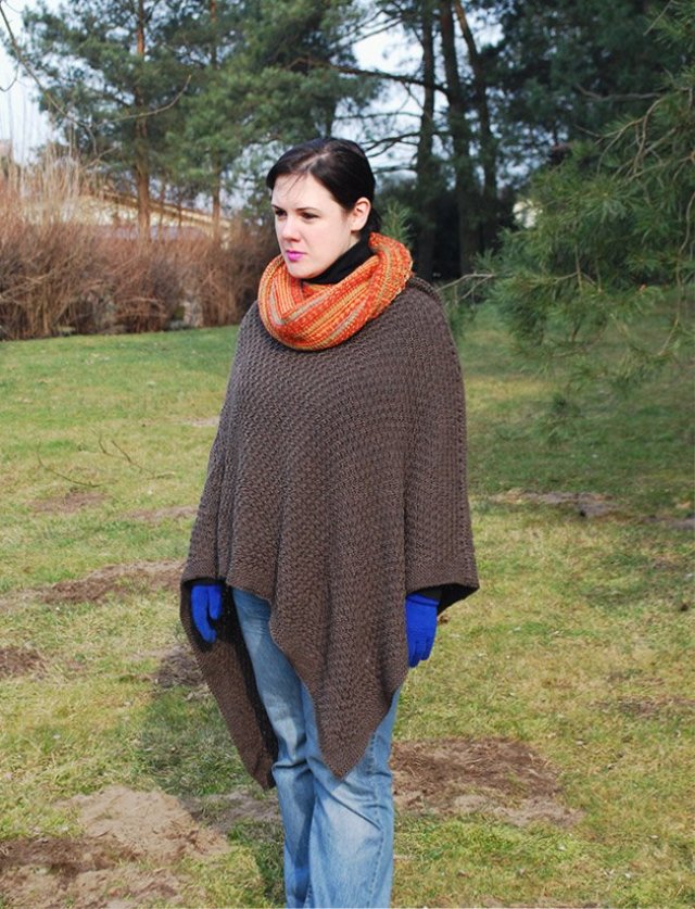 Poncho XL z kominem : Madame Brown&Orange