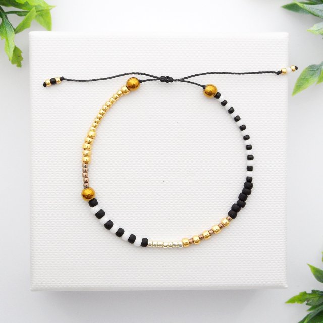 Bransoletka koralikowa Minimal Hematite - Black and Gold