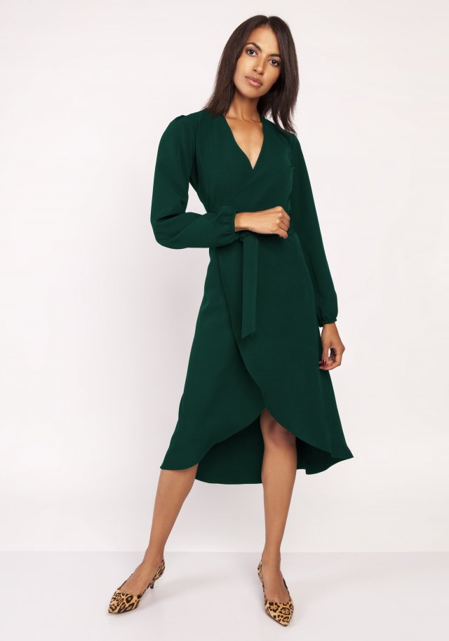 Zielona asymetryczna, kopertowa sukienka, SUK160 zieleń