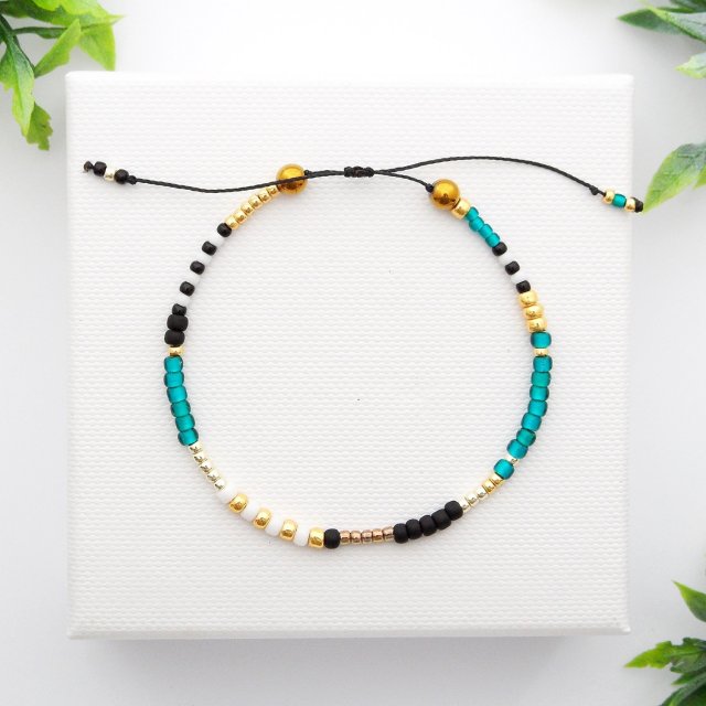 Bransoletka koralikowa Minimal Hematite - Turquoise and Gold