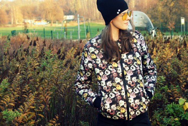 KURTKA BUTTON BOMBER JACKET FLOWER UNISEX KWIATY KWIATKI