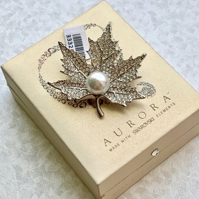 Swarovski Elements Aurora Brooch with Pearl ❀ڿڰۣ❀ SILVER PLATED ❀ڿڰۣ❀ Broszko - wisior