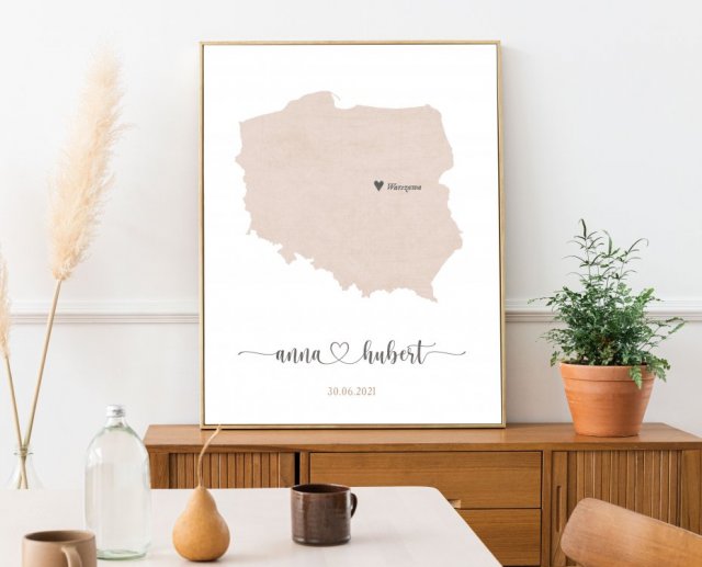 Spersonalizowany Plakat Prezent Ślub mapa 40 x 50 CM