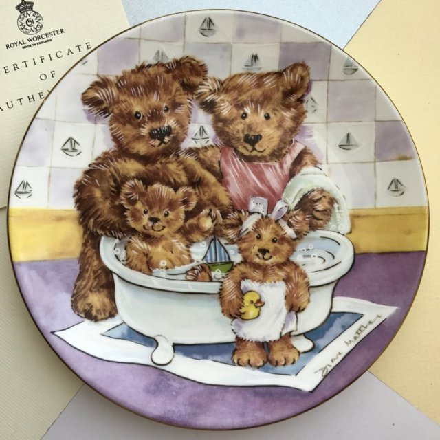 ❀ڿڰۣ❀ ROYAL WORCESTER - dos.12szt. ❀ڿڰۣ❀  Diane Matthes - Teddy Family ❀ڿڰۣ❀ Bathtime