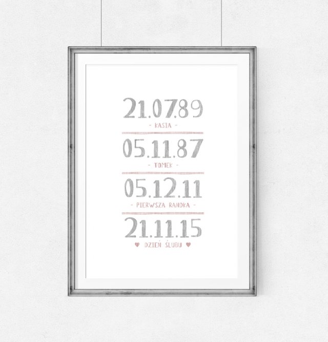 Spersonalizowany Plakat daty ślub/rocznica/prezent-A3