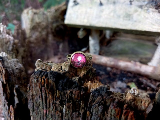 Pierścionek Pink ,księżyc, akwarela handmade rękodzieło