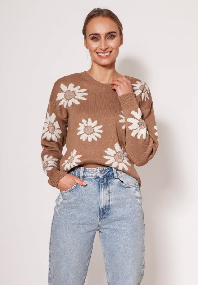 Sweter w kwiatki - SWE302 mocca MKM
