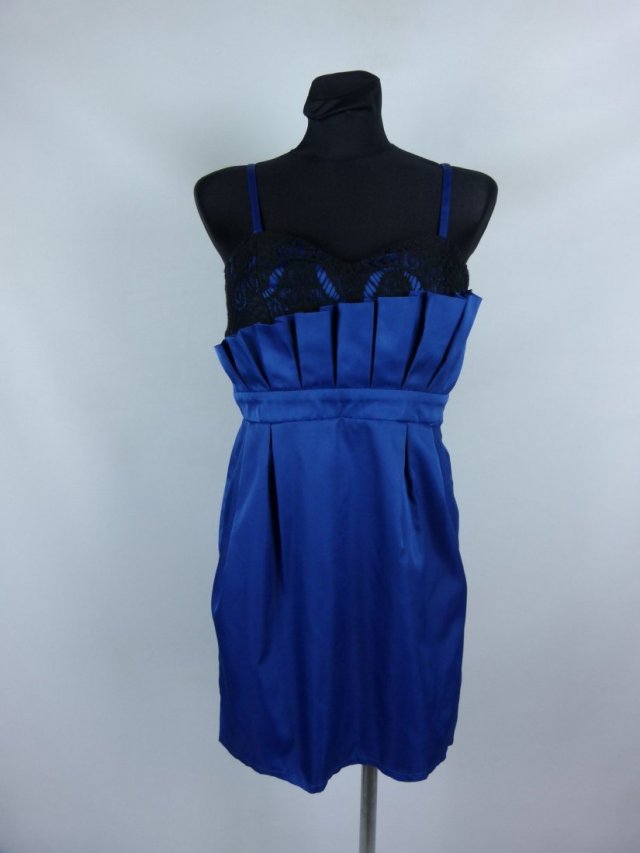 Izabel kobaltowa sukienka mini z koronką / M