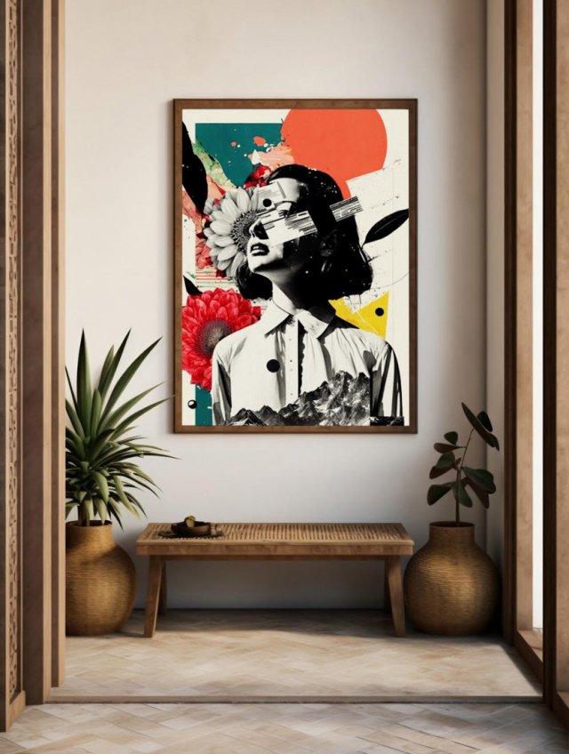 Plakat Dziewczyna kolaż portret kolorowy - format 61x91 cm