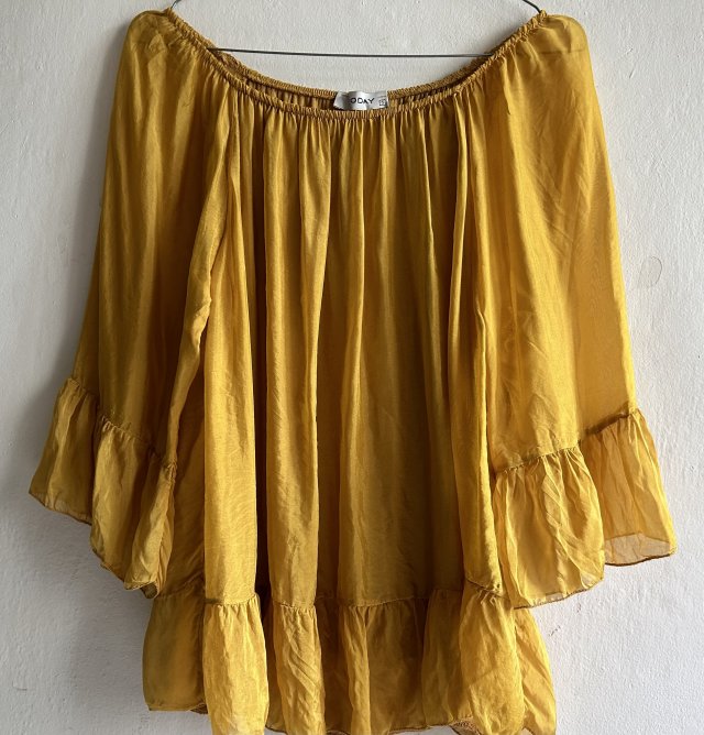 Silk : TODAY - złoto- musztardowa HISZPANKA  zwiewna bluzka jedwabna