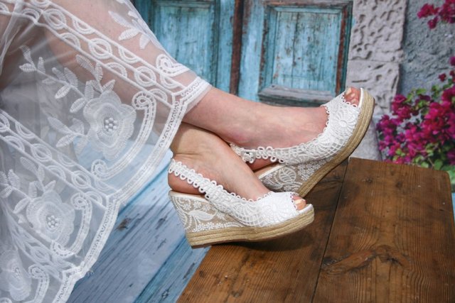 Espadryle ślubne Boho ivory - wysokość 7,5 cm - rozmiar 36