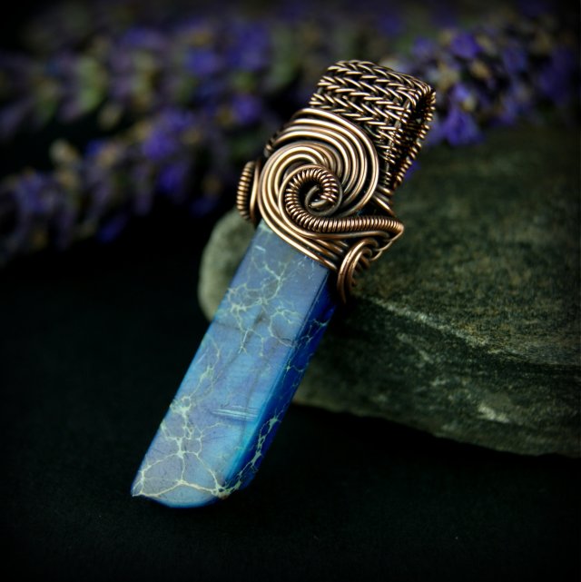 Jaspis lazurowe wybrzeże wisiorek wire wrapping