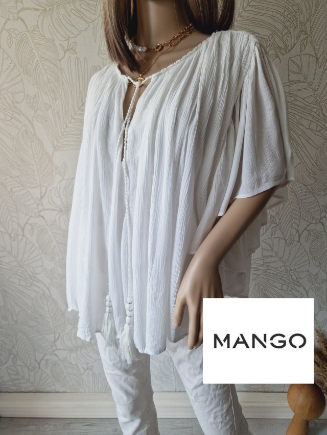 Mango biała bluzka luźna styl boho S M