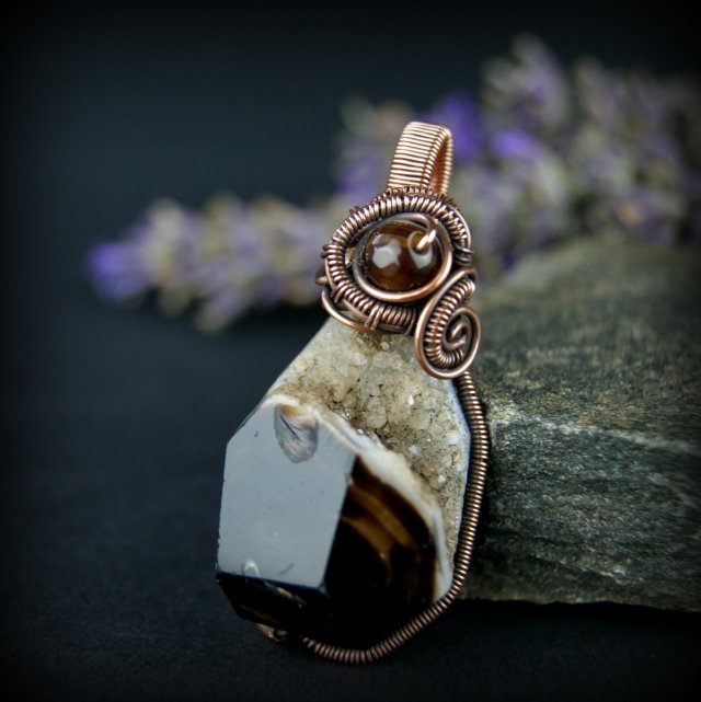 Agat z druzą wisiorek wire wrapping