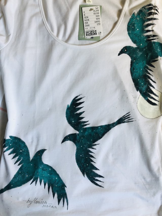 Birds of my thoughts : pojedynczy egzemplarz - ręcznie malowany t shirt z długim rękawem : czysta biel 95 % organic  cotton