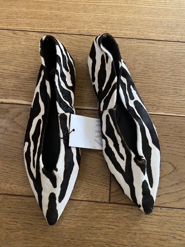 ZARA - SKÓRZANE BALERINY - ZEBRA - 37