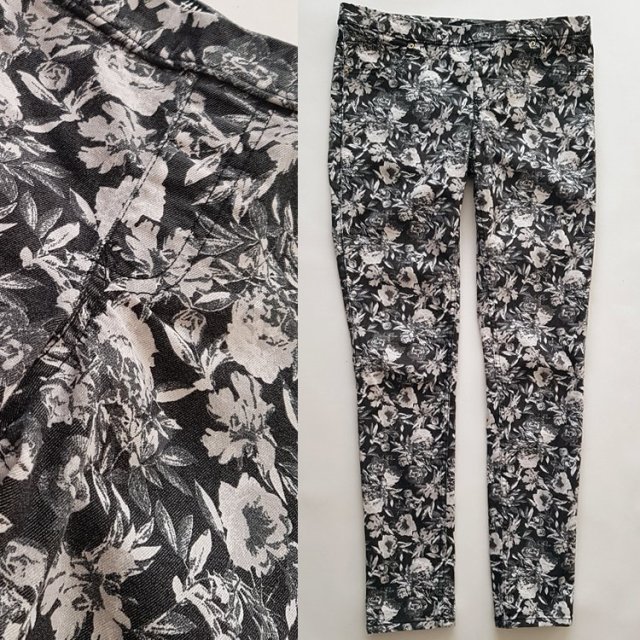 Jeansy damskie elastyczne tregginsy w kwiaty floral bawełna H&M R 40 L  Hu9