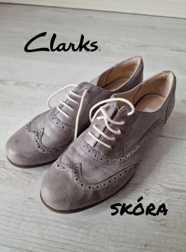 Clarks damskie skórzane półbuty 39 szare