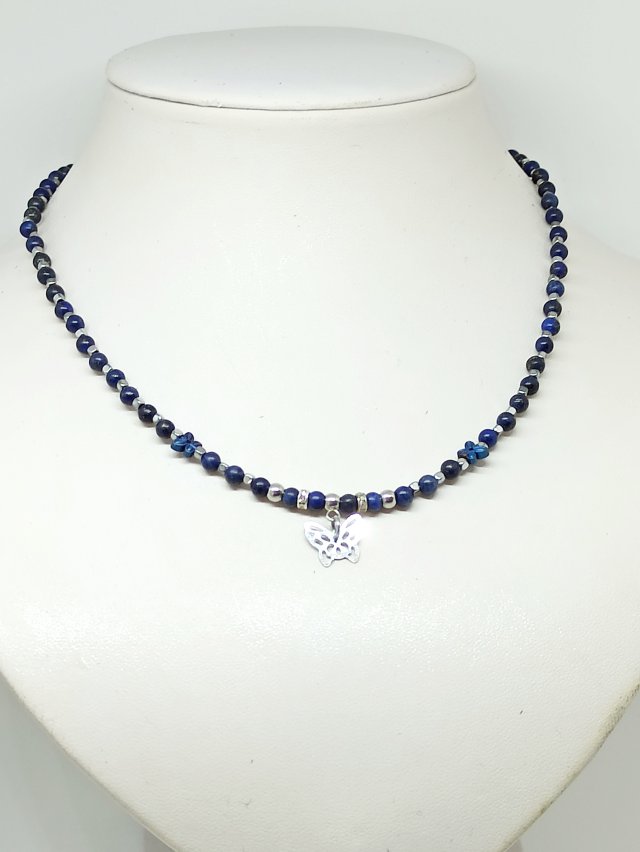 Lapis Lazuli - krótki naszyjnik z kamieni naturalnych, choker,