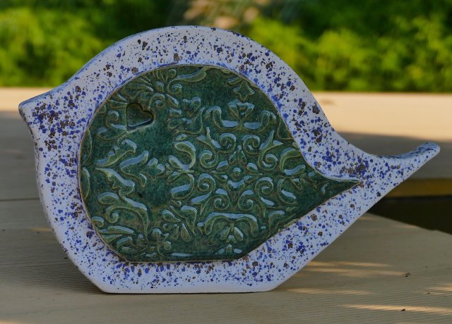 Ceramiczny ptak duży z ornamentem