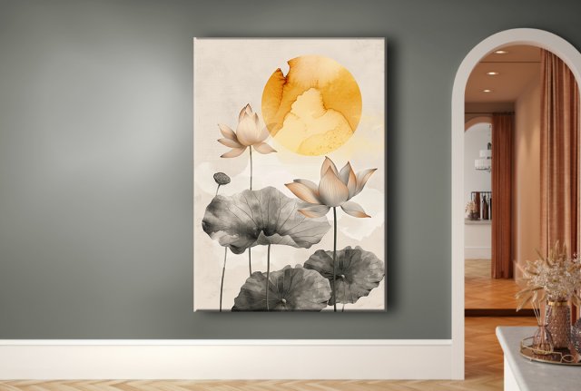 Lotus - Obraz na płótnie 50x70cm - Druk Blejtrama - Chiński Orient, Zen - możliwe inne rozmiary