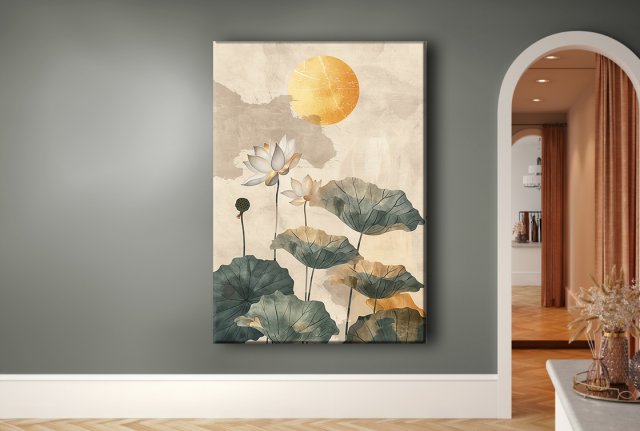 Lotus - Obraz na płótnie 50x70cm - Druk Blejtrama - Chiński Orient, Zen - możliwe inne rozmiary