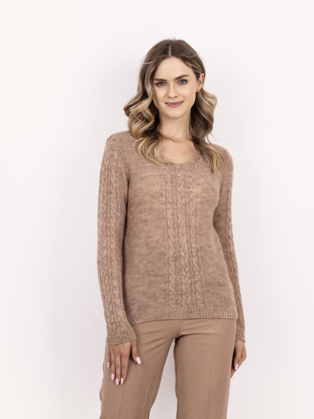 Sweter z warkoczami - SWE335 mocca MKM