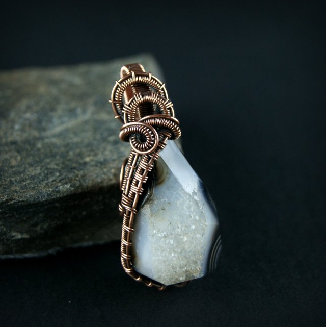 Agat z druzą wisiorek wire wrapping